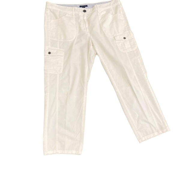 Tommy Hilfiger white 100% cotton cargo cropped pant with belt loops size 16 - Picture 2 of 10